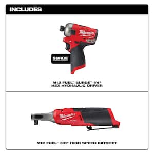 M12 FUEL 12V Lithium-Ion Cordless SURGE 1/4 in. Hex Impact Driver and M12 FUEL High Speed 3/8 in. Ratchet Combo Kit