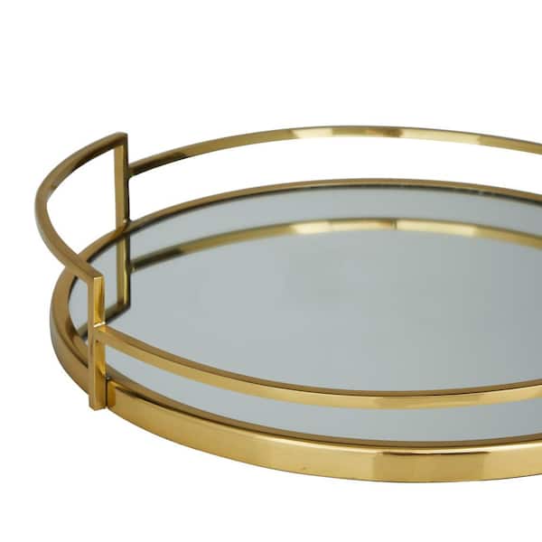 12 in. Bamboo Style Rectangle Metal Mirror Gold Decorative Tray