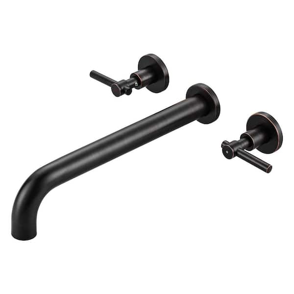 WOWOW Cross 2-Handle Wall Mounted Roman Tub Faucet with Long Spout, Brass 3-Hold Tub Fille Faucet in Oil Rubbed Bronze