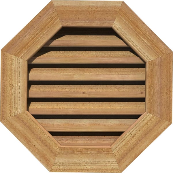 25" x 25" Octagon Rough Sawn Western Red Cedar Wood Paintable Gable Louver Vent Functional