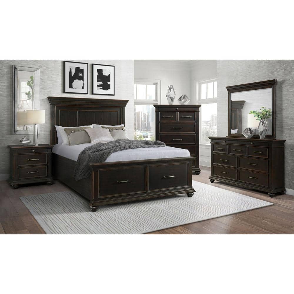 Brooks Black Poplar 3-Drawer Nightstand with USB Ports