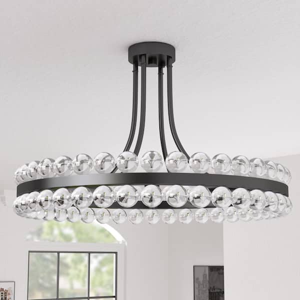 Jackson 24 in. 8-Light Black Crystal Modern Semi Flush Mount Lighting Hallway Bedroom Ceiling Lights Fixtures