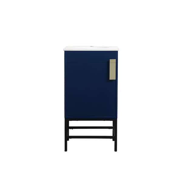 Unbranded Timeless Home 19 in. W x 18 in. D x 33.5 in. H Bath Vanity in Blue with Ivory White Engineered Stone Top