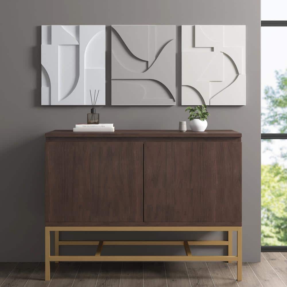 Neutral Geometric Carved MDF Wood 3-Piece Wall Art Set