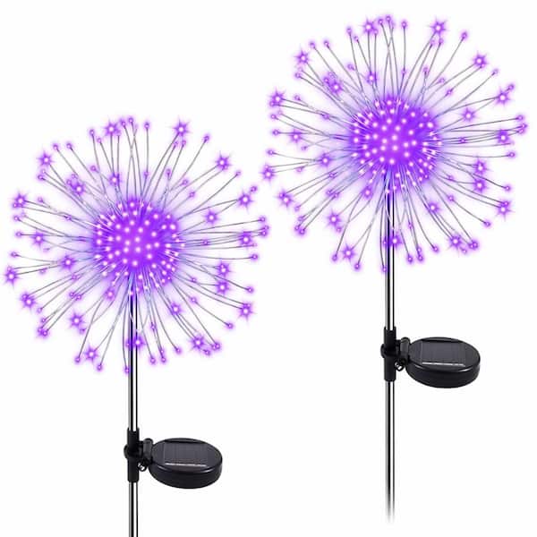Solar Garden Firework Lights 2 Pack 120 LED Twinkling Starburst Outdoor Waterproof Purple Yard Pathway