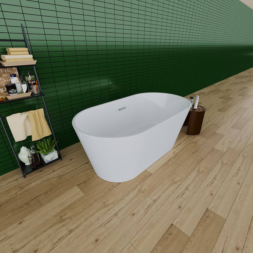 HEATGENE 55" White and Matte Black Acrylic Freestanding Bathtub