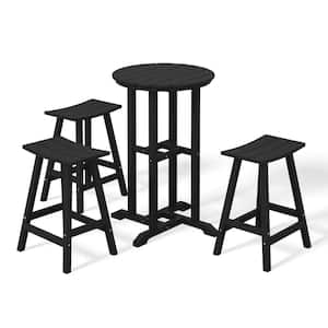 Laguna 4-Piece HDPE Weather Resistant Outdoor Patio Counter Height Bistro Set with Saddle Seat Barstools, Black