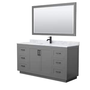 Miranda 66 in. W x 22 in. D x 33.75 in. H Single Sink Bath Vanity in Dark Gray with White Carrara Marble Top and Mirror