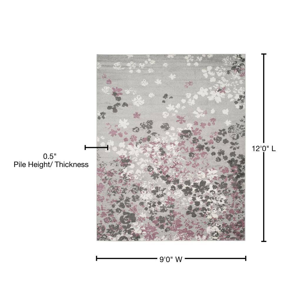 Adirondack Light Grey and Purple Floral 9' x 12' Area Rug