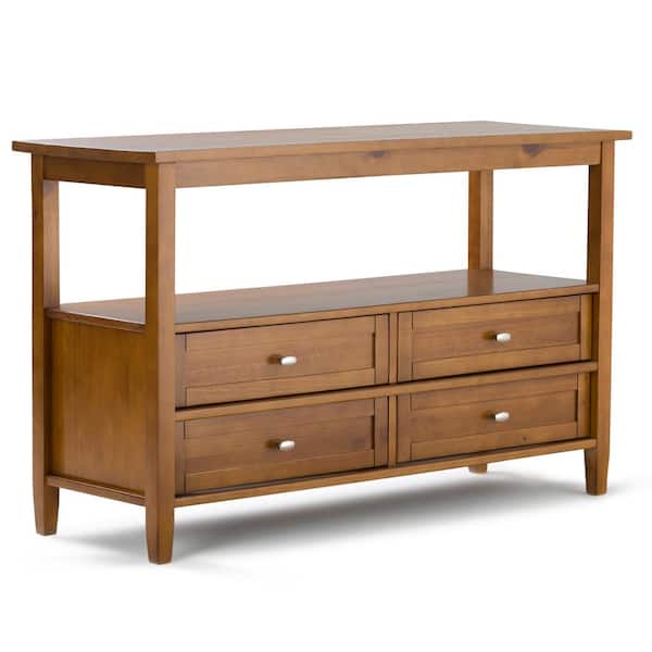 Simpli Home Warm Shaker 48 In Light, Light Wood Console Table With Drawers