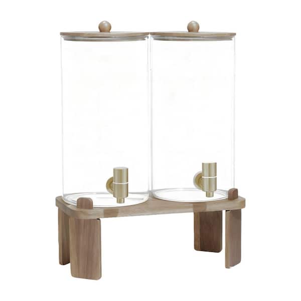 2 PCS 192 fl. oz. Clear Glass Drink Dispenser with Wood Stand and Stainless Steel Spigot, Ideal for Lemonade Juice Tea