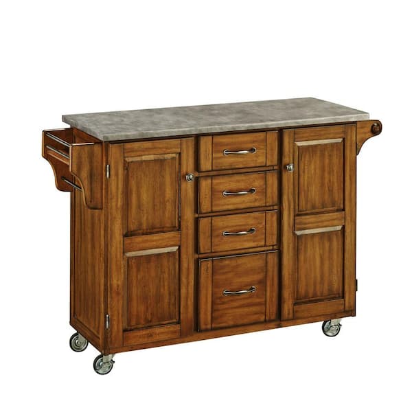 HOMESTYLES Create-a-Cart Warm Oak Kitchen Cart With Concrete Top