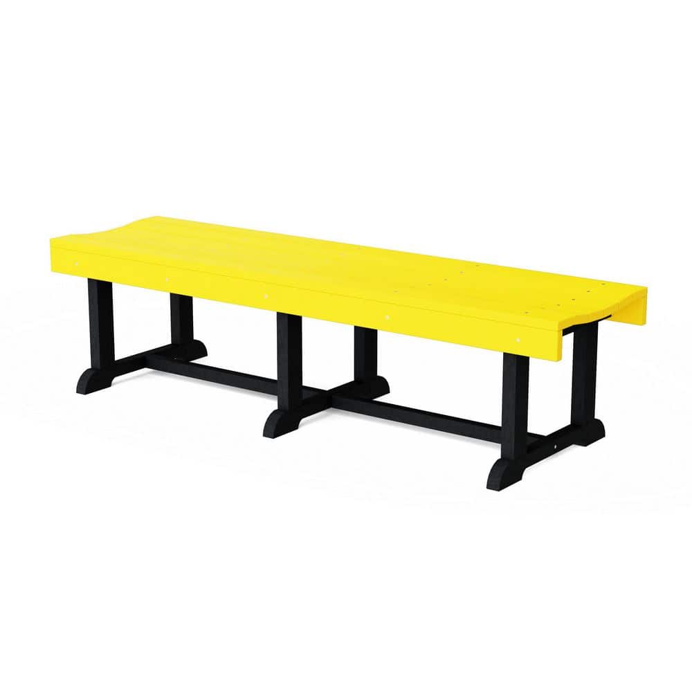 Heritage 68 in. Lemon Yellow and Black HDPE Plastic Outdoor Patio Backless Bench