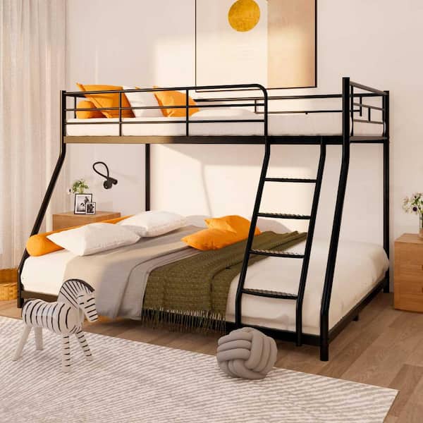GODEER Black Heavy Duty Twin over Full Metal Bunk Bed, Easy Assembly with Enhanced Upper-Level Guardrail