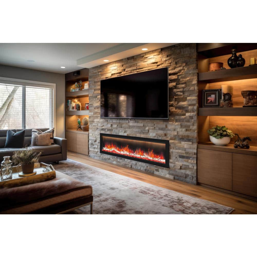 Black Wall Mounted Electric Fireplace with Mantel