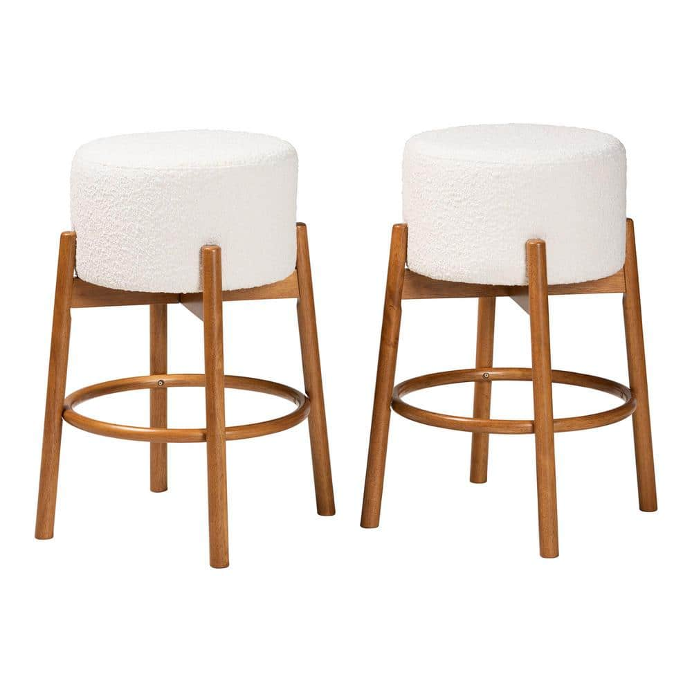 Baxton Studio Olwen 29.9 in. Cream and Walnut Brown Wood Bar Stool