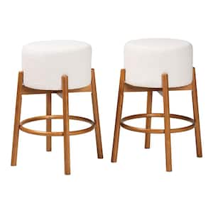 Olwen 29.9 in. Cream and Walnut Brown Wood Bar Stool (Set of 2)