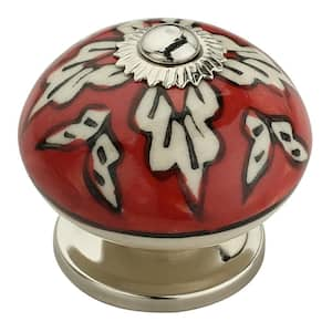 Leaf On Red 1-3/5 in. (40 mm) White and Red Cabinet Knob