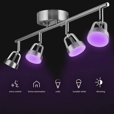 2 ft. Wi-Fi Smart Brushed Nickel Color Changing Tunable White LED Integrated Track Lighting Kit, No Hub Required