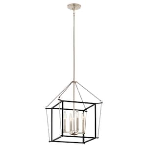 Eisley 21.25 in. 4-Light Polished Nickel and Black Modern Foyer Candle Hanging Pendant Light