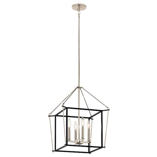 KICHLER Eisley 21.25 in. 4-Light Polished Nickel and Black Modern Foyer Candle Hanging Pendant Light