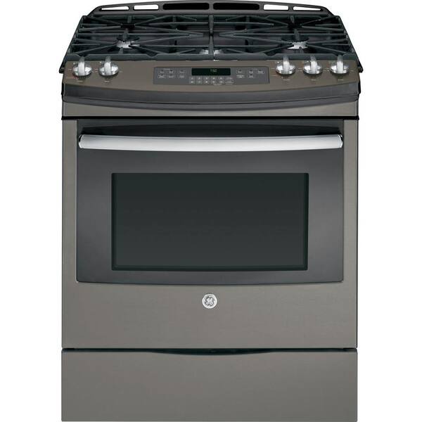 GE 5.6 cu. ft. Slide-In Gas Range with Self-Cleaning Convection Oven in Slate