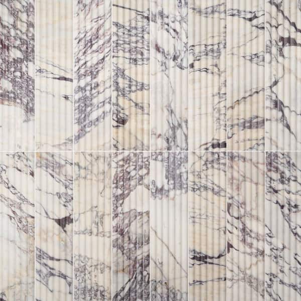 Calacatta Viola 5.94 in. x 24 in. Fluted Honed Marble Wall Tile (5 Sq. Ft. / Case)