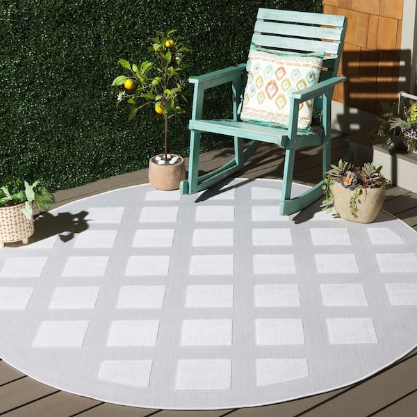 Stella Ivory 7 ft. x 7 ft. High-Low Tile Border Indoor/Outdoor Round Area Rug
