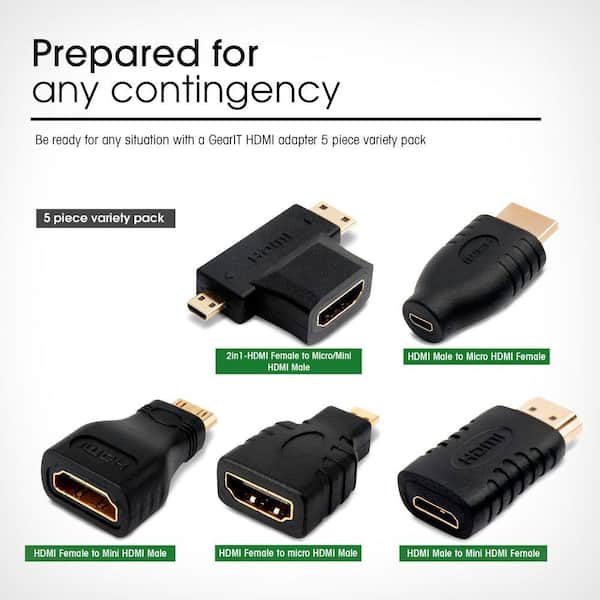 GearIt HDMI Adapter Port Saver Kit Connector Converter (5-Pack)