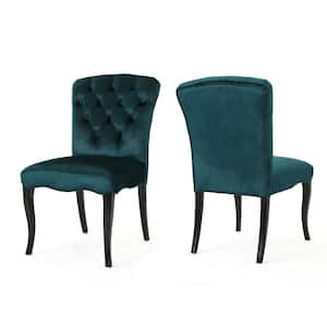Hallie Teal and Dark Brown Velvet Dining Chairs (Set of 2)