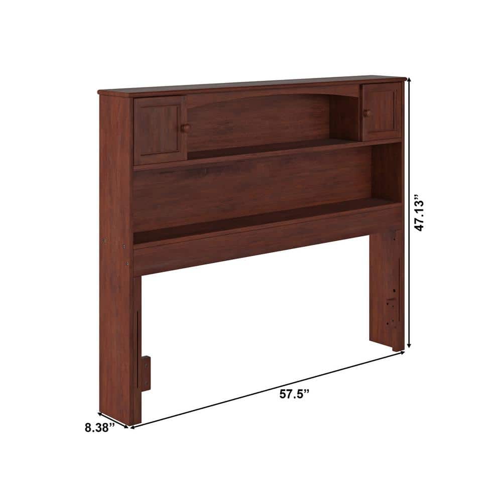 Walnut Full Size Bookcase Headboard with Storage and USB Charger