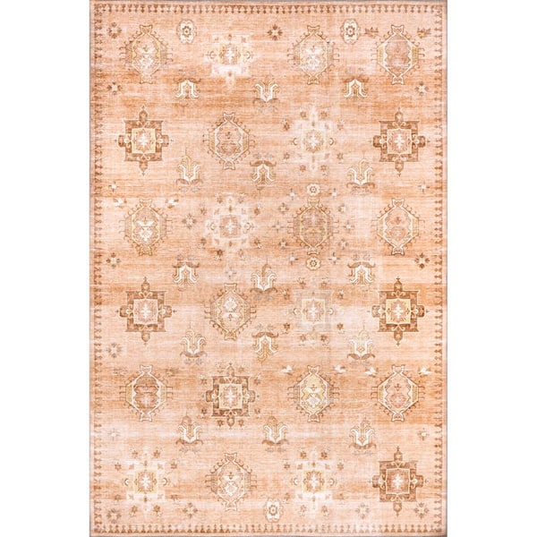 nuLOOM Krystin Machine Washable Blush 8 ft. x 10 ft. Distressed Persian Area Rug