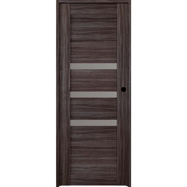 Belldinni 30 in. x 80 in. Left-Hand 3-Lite Frosted Glass Solid Core Dora Gray Oak Wood Composite Single Prehung Interior Door