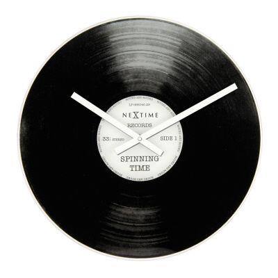 Nextime 16.9 In. Black Record Glass Wall Clock-DISCONTINUED