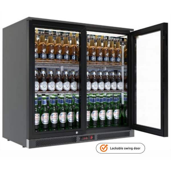 35 in. 7.4 cu. ft. 2 Glass Door Counter Height Back Bar Cooler Refrigerator with LED Lighting in Black