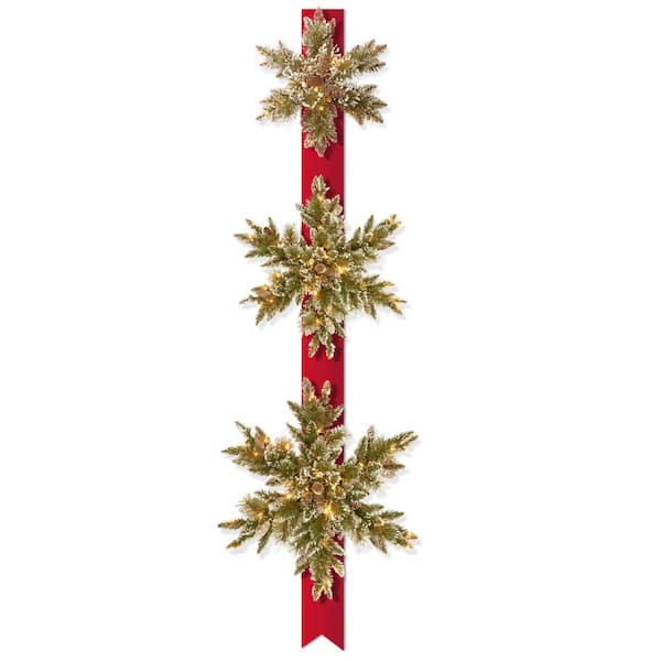National Tree Company Pre-Lit Glittery Bristle Pine Triple 77 in. Artificial Snowflake Door Hang