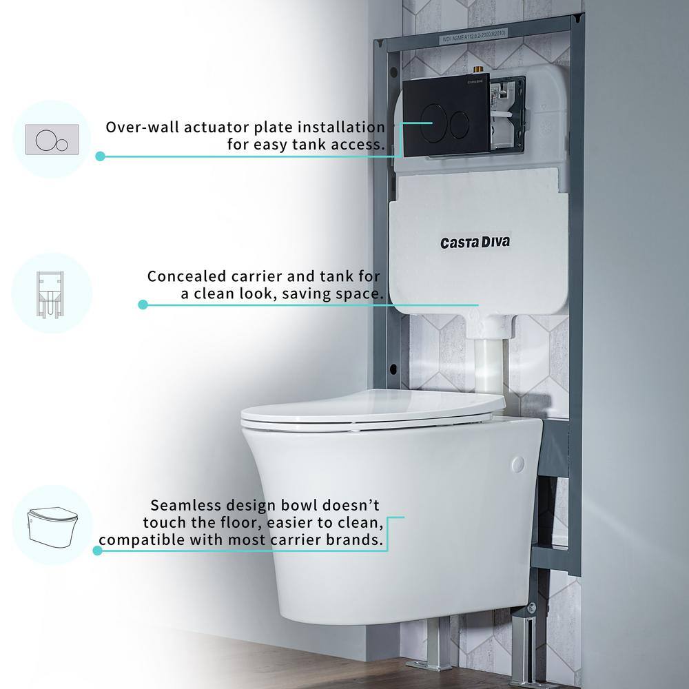Glossy White Ceramic Elongated Wall Mounted Toilet with Soft Close Seat