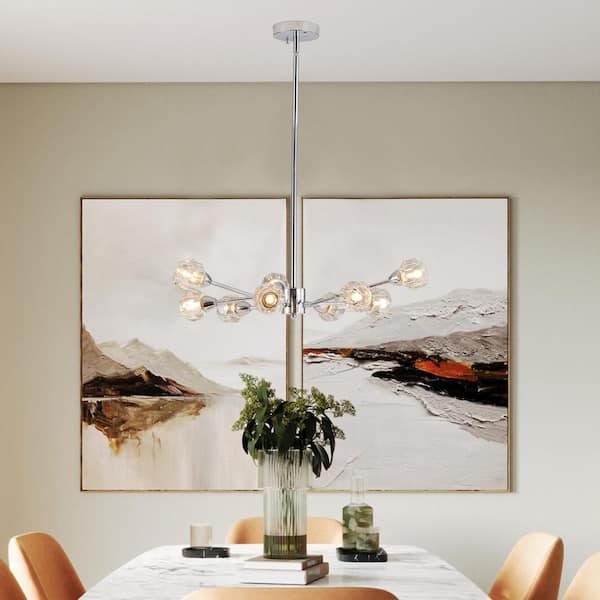 9 Lights Chrome Sputnik Pendant Light Crystal Chandelier with G9 Sockets(40W Max), Height Adjustable, No Bulbs Included