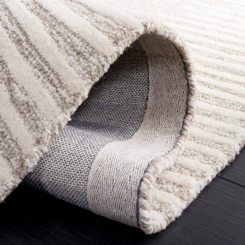 Ivory Abstract Handmade Wool Tufted Square Rug 6x6 ft