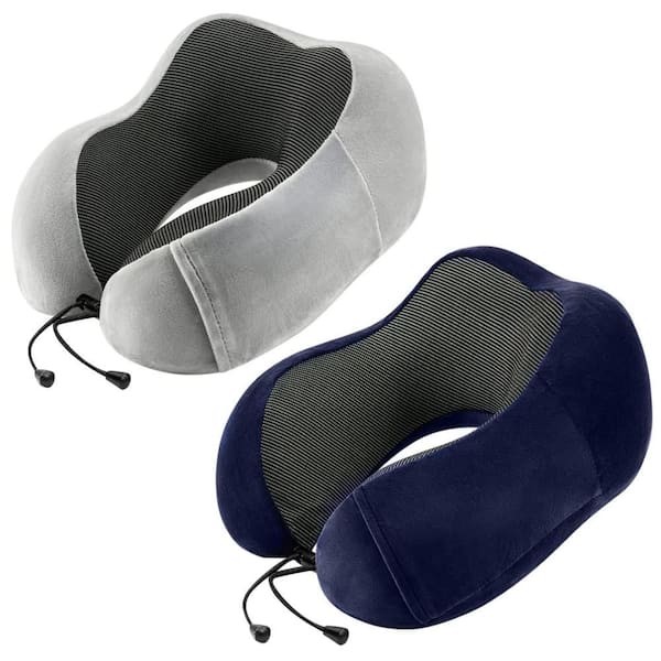 Ergonomic Support Memory Foam Neck Pillow, Grey&Blue, Standard Series, Luggage Type Portable Adjustable Travel Accessory