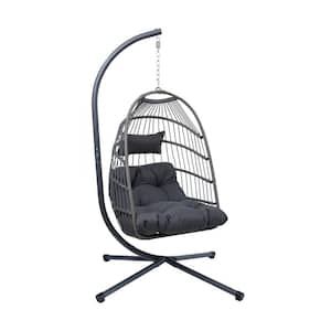 1-Person Metal Patio Swing with Grey Cushions
