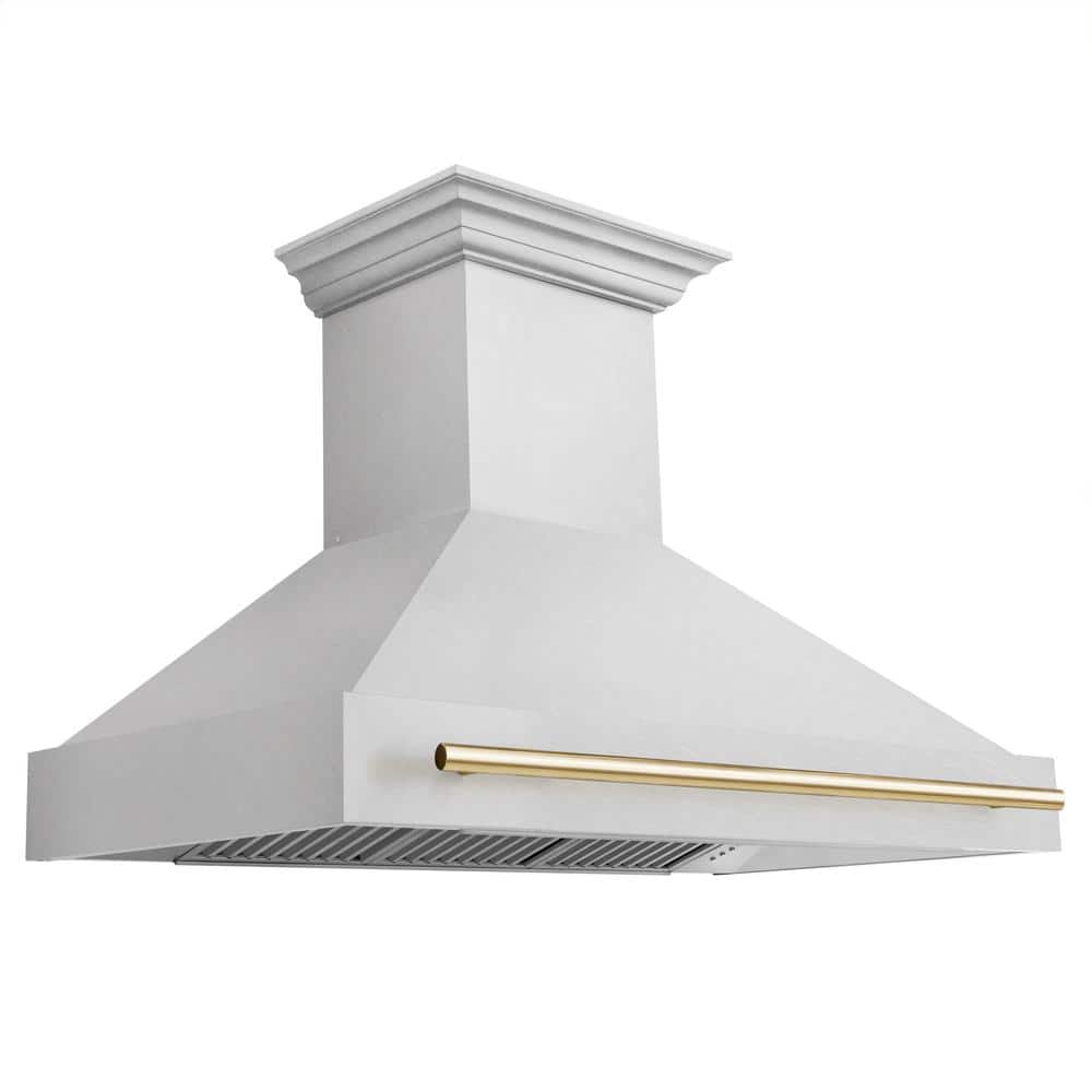 Autograph Edition 48 in. Satin Stainless Steel Wall Mount Range Hood with Polished Gold Handle