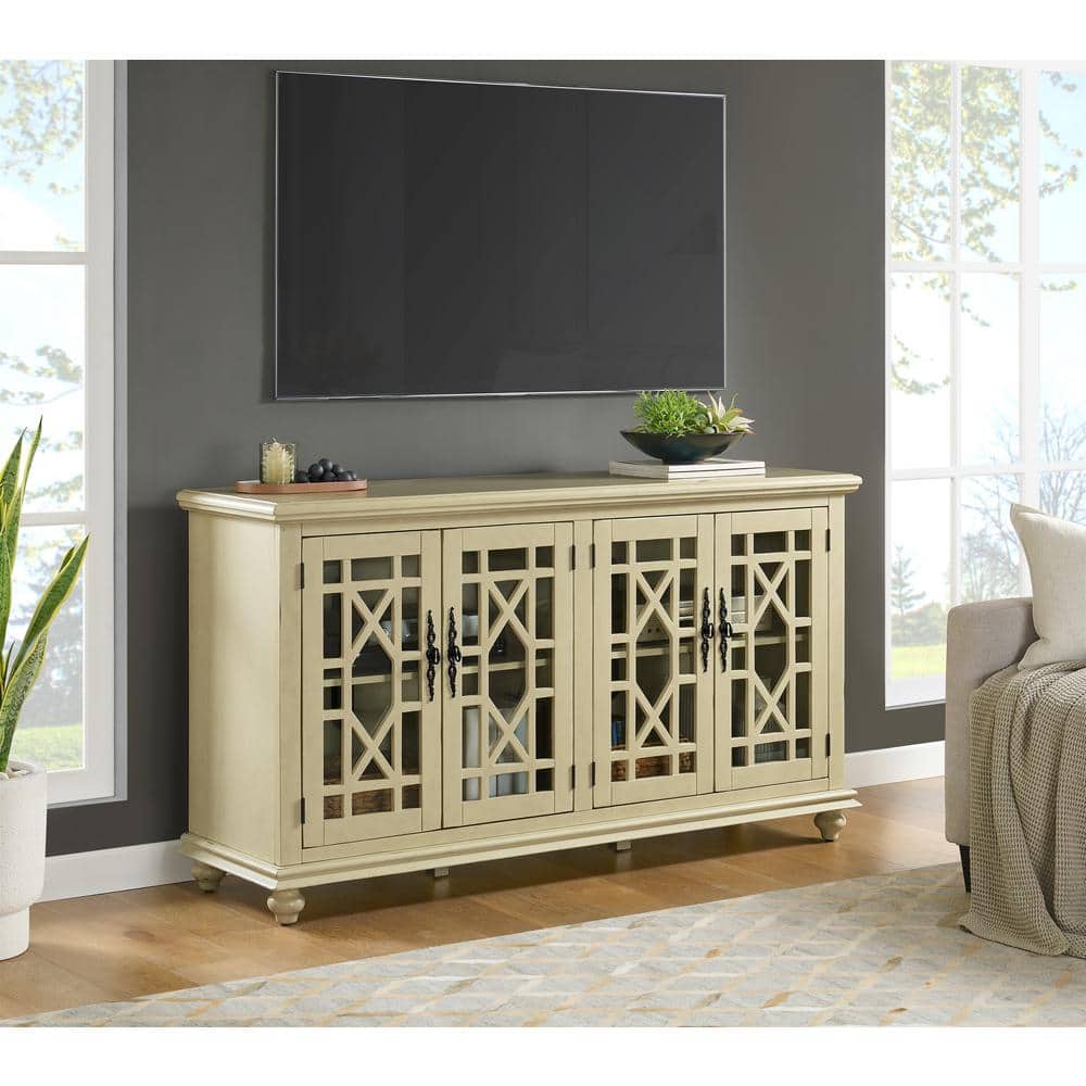 Ahmara Antique White 63'' Traditional Media Console with Cabinet