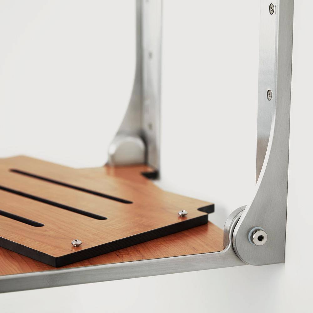 Silhouette Rustic Teak Folding Shower Seat with Silver Frame