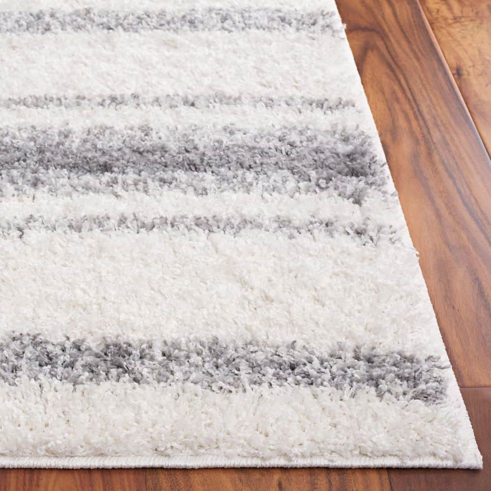 Ivory and Grey Tufted Stripe Shag Rug, 4' x 6'