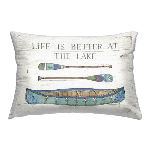 Rustic Lake Canoe Blue Rectangular Outdoor Throw Pillow