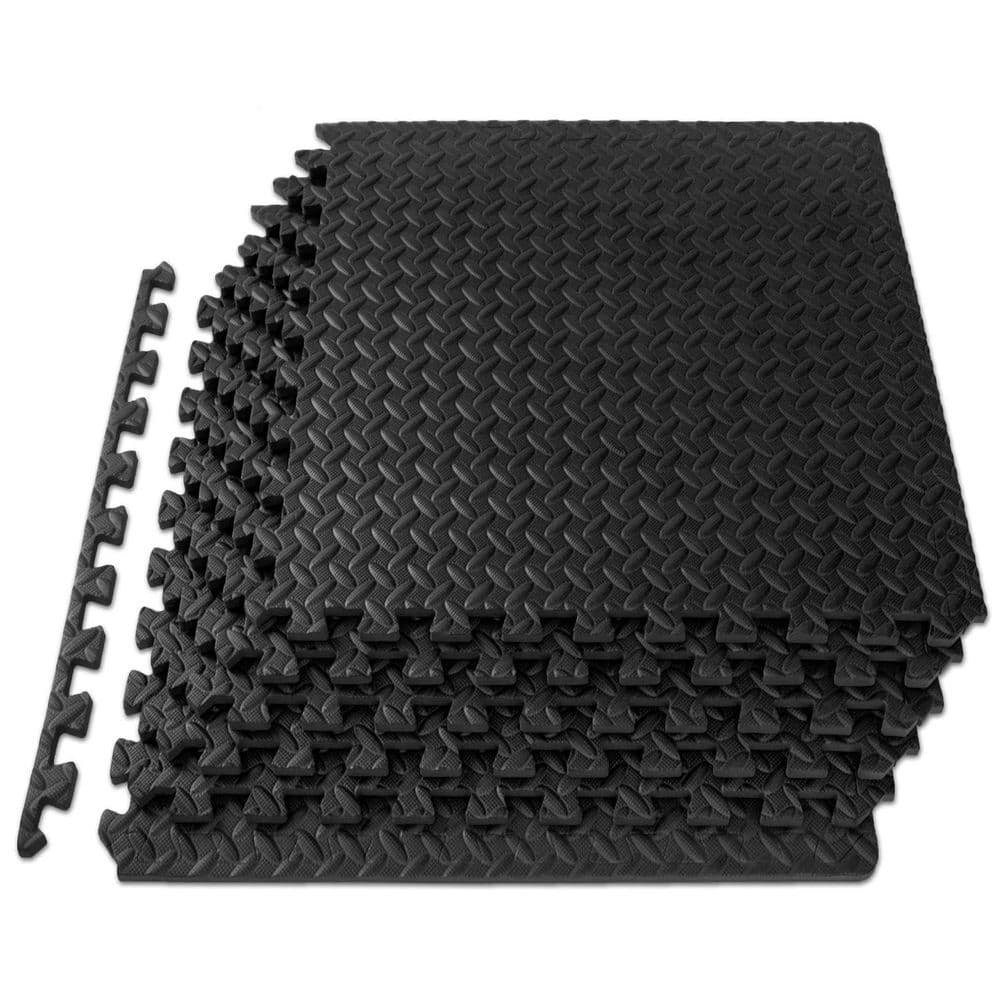 Black 24 in. W x 24 in. L x 0.5 in. T EVA Interlocking Foam Gym Flooring Ma