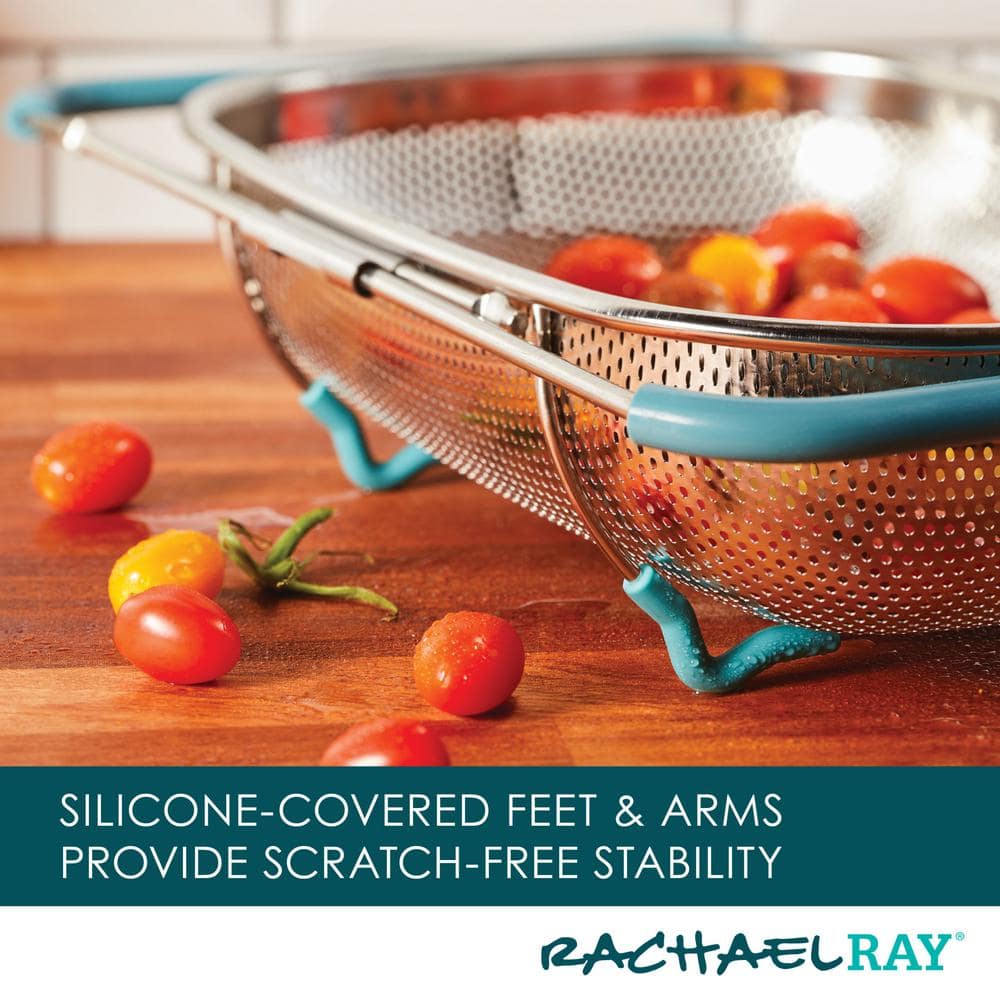Stainless Steel Over-the-Sink Colander with Blue Handles