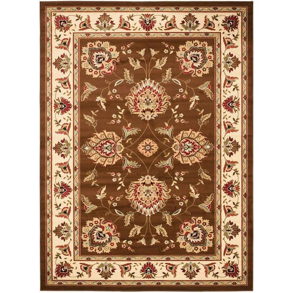SAFAVIEH Lyndhurst Brown/Ivory 8 ft. x 11 ft. Border Floral Geometric Area Rug