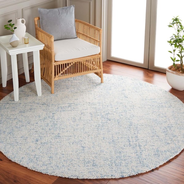 Abstract 3 ft. x 3 ft. Round Light Blue/Ivory Contemporary Marble Area Rug